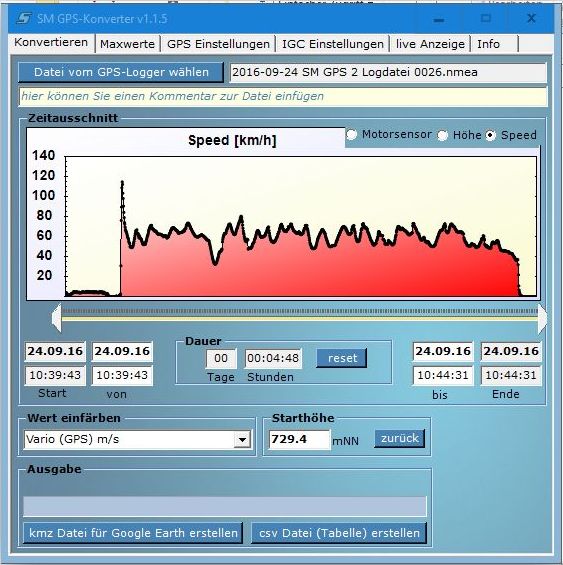 Logdaten im GPS-Konverter